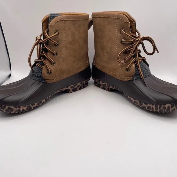 Marley Lilly Womens Duck Boots Brown Leopard Print Sole Sherpa Trim Size 6 - Picture 6 of 8